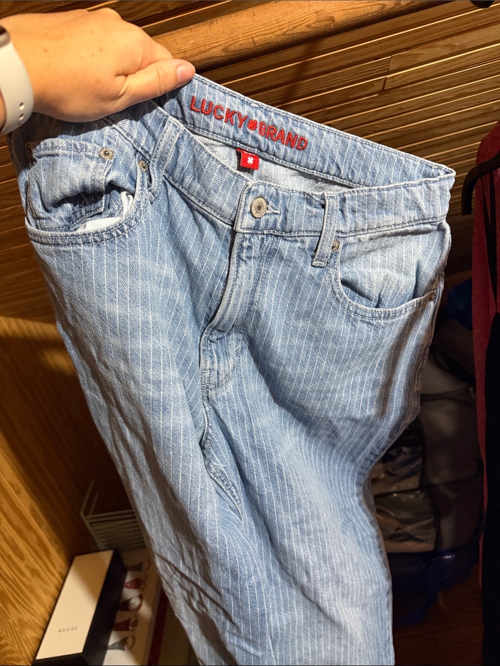Lucky Brand womens Light Blue Pinstripe Relaxed Jeans